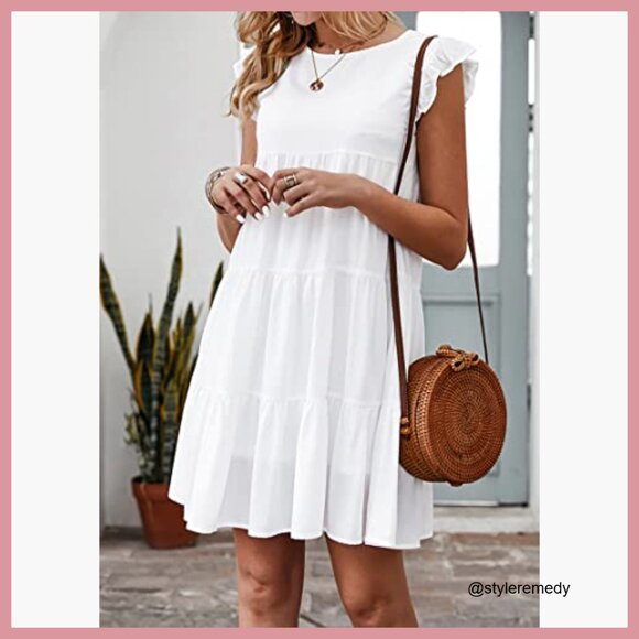 Sleeveless Ruffle Sleeve Babydoll Mini Dress with Button Closure - Picture 5 of 7